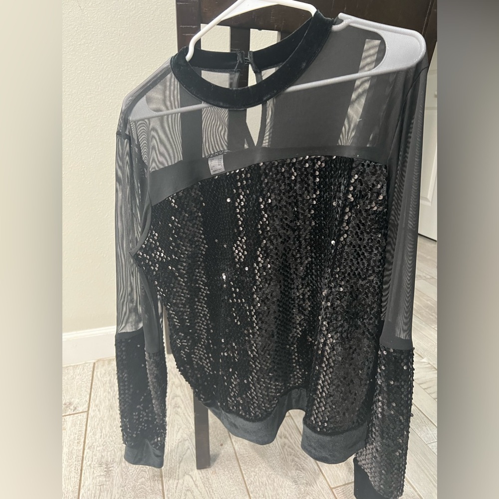 Lightweight sheer and sequin long sleeve black top from VENUS, large, never worn
